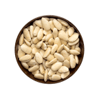 Bowl of raw skinless almonds on a black background