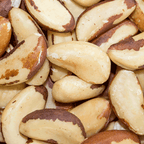 Close-up of Brazil nuts with a focus on their texture and color.