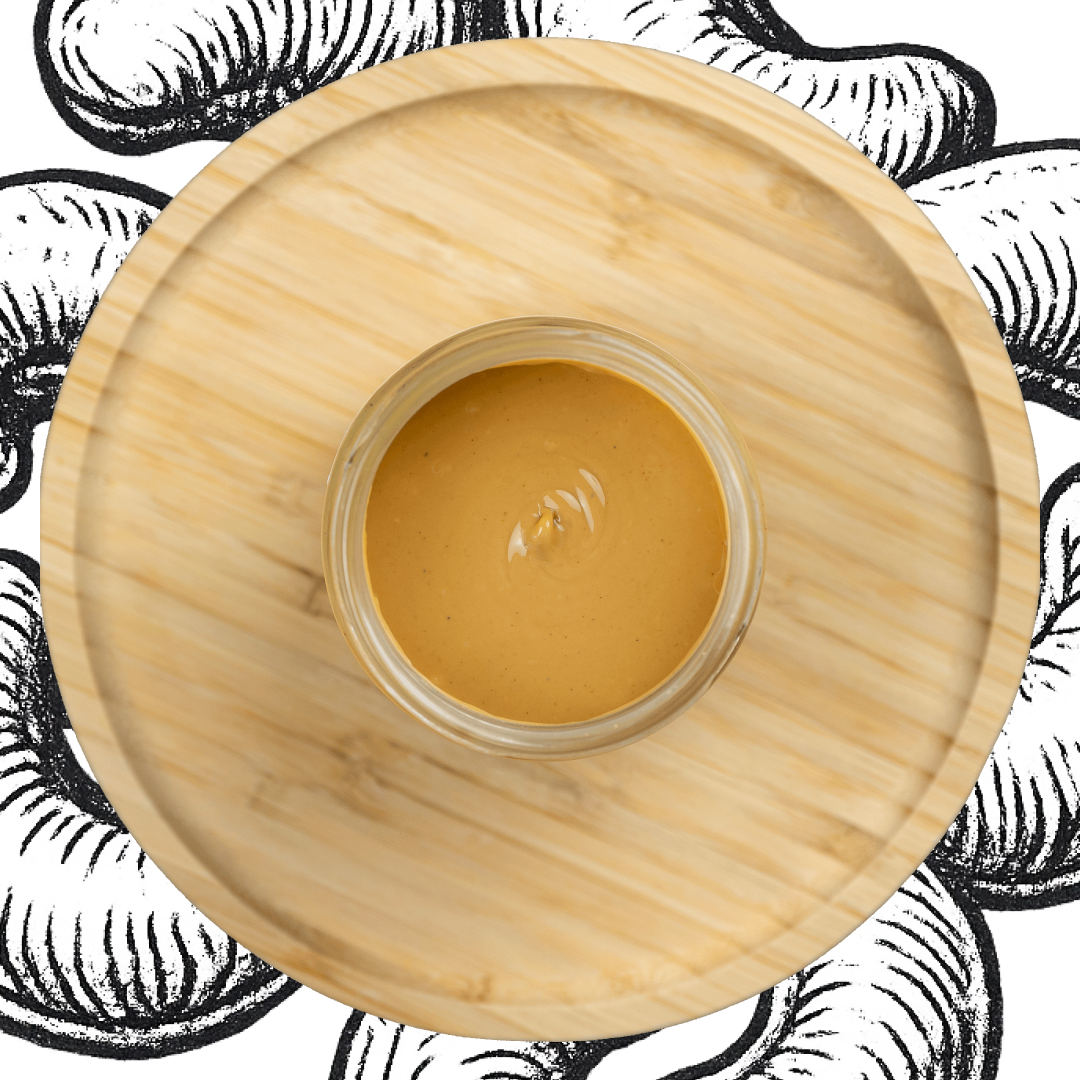 CASHEW • creamy paste of roasted kernels. 90%10 blended with hazelnut. no additives.