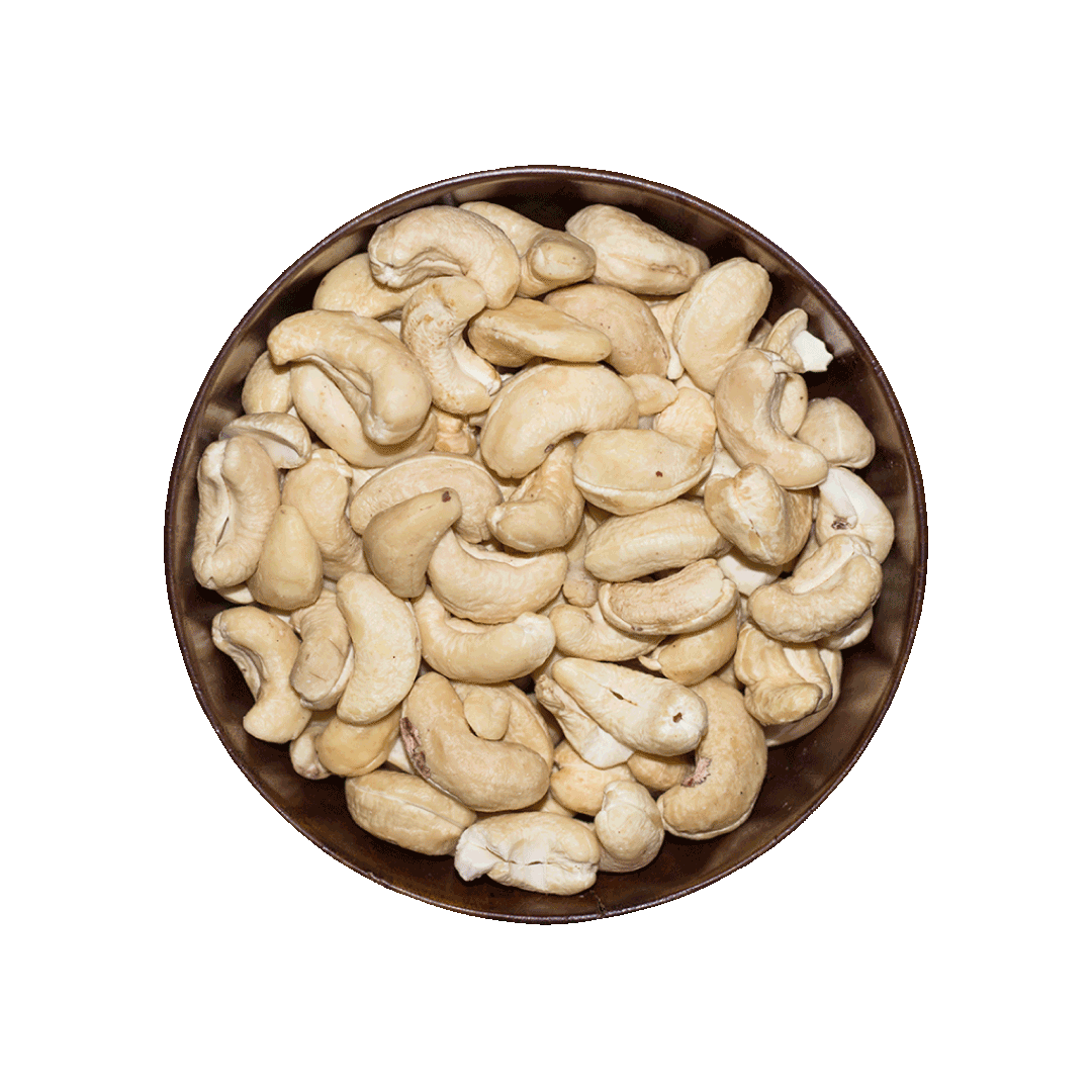 Bowl of cashews on a black background