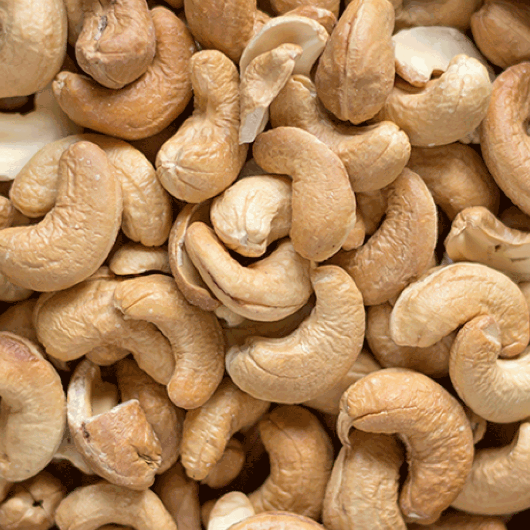 Close-up of a pile of roasted cashew nuts