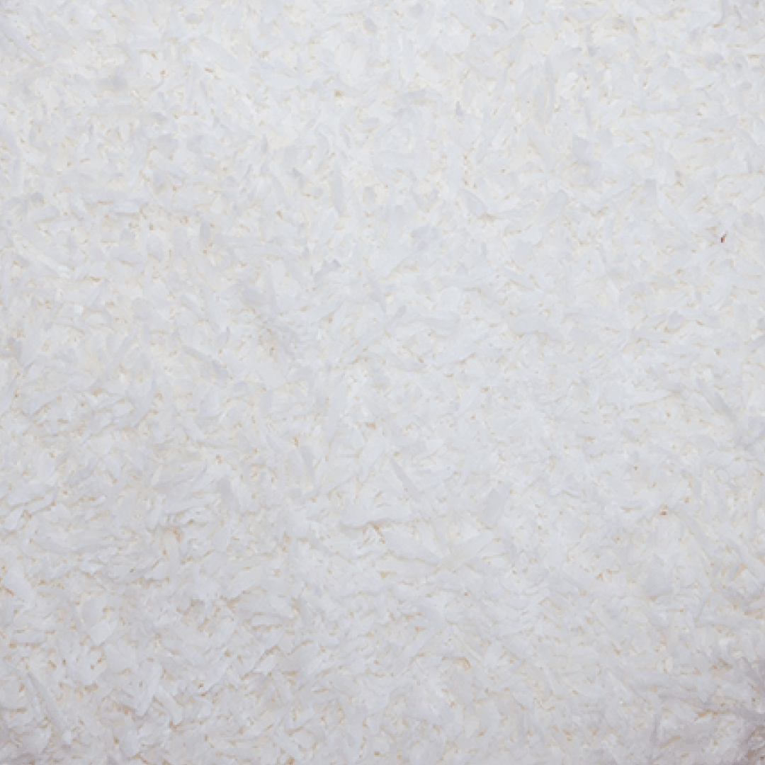 Close-up of a textured grated coconut