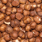 Close-up of hazelnuts with skin
