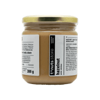 300g glass jar of hazelnut spread with a label on a black background