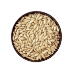 Pine nuts in a wooden bowl on a black background