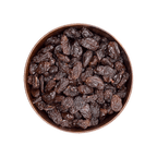 Bowl of raisins on a black background