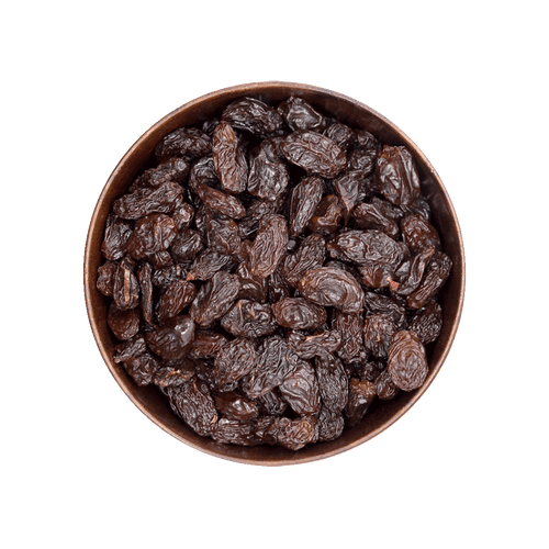 Bowl of raisins on a black background