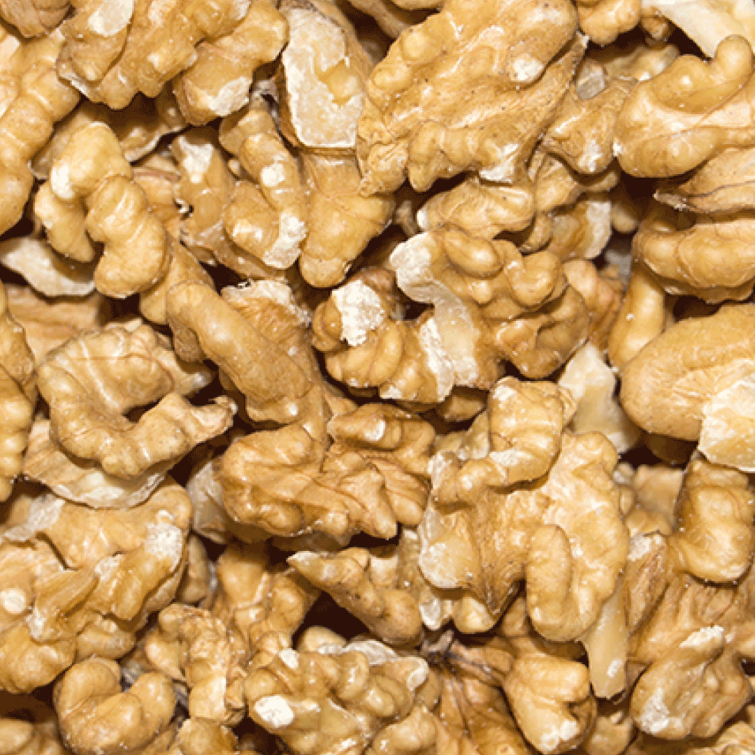 Close-up of walnuts with a focus on texture and color.
